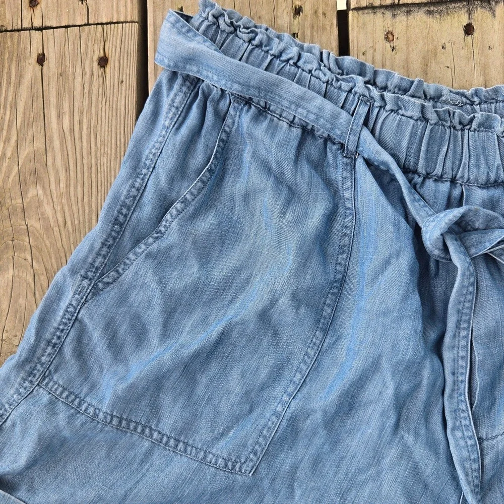 Shorts Womens Lucky Brand Blue Lyocell Paperbag Waist Tie Front Light Wash Large
